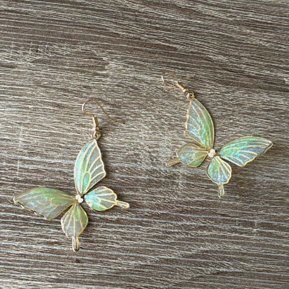 Green butterfly earrings A683 - Picture 4 of 6